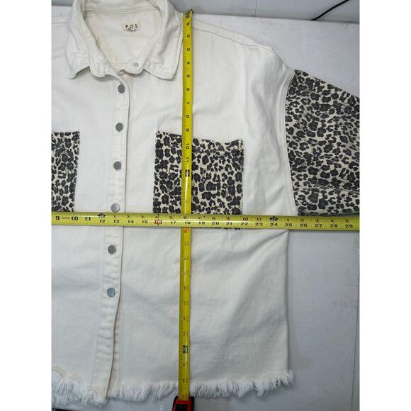 POL from Anthropologie White and Leopard Denim Oversized Jean Jacket in Size L - Picture 7 of 7